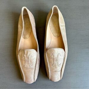 Cole Haan Collection Women Gold Suede Slip-On Loafer Sz 8 Made in Italy Logo